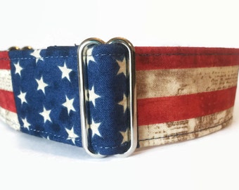 Martingale Dog Collar Rustic American Flag // Dog Lover Gift // Dog Accessories // Greyhound Collar // Sighthound Collar