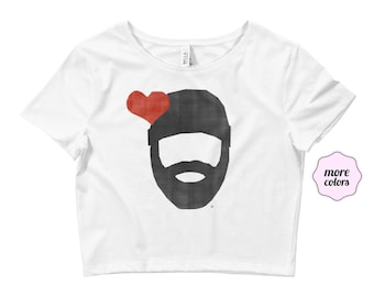 Bearded Lumberjack Love Adult Women's Crop Top T-Shirt | Beard Love Shirt | Bearded Love Crop Top | I Heart Beards Lumberjacks | Beard Life