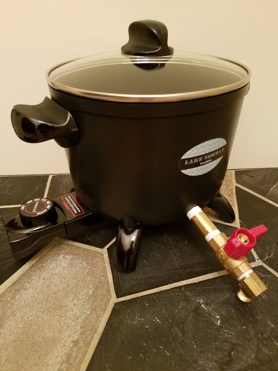 Candle Wax Melt Pot with shutoff valve and pour spout.