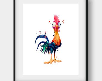 Disney Hei Hei, Moana Hei Hei, Moana Hei Hei Poster, Hei Hei Watercolor, Nursery Wall Art, Disney Print, Moana Birthday, Hei Hei Print