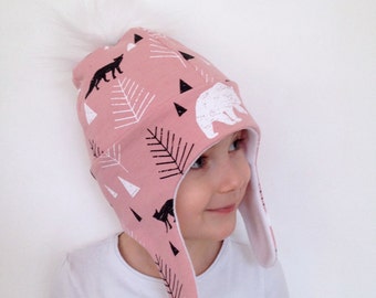 Baby and children's hat / beanie - pompom - fleece lining - fabrics to choose from