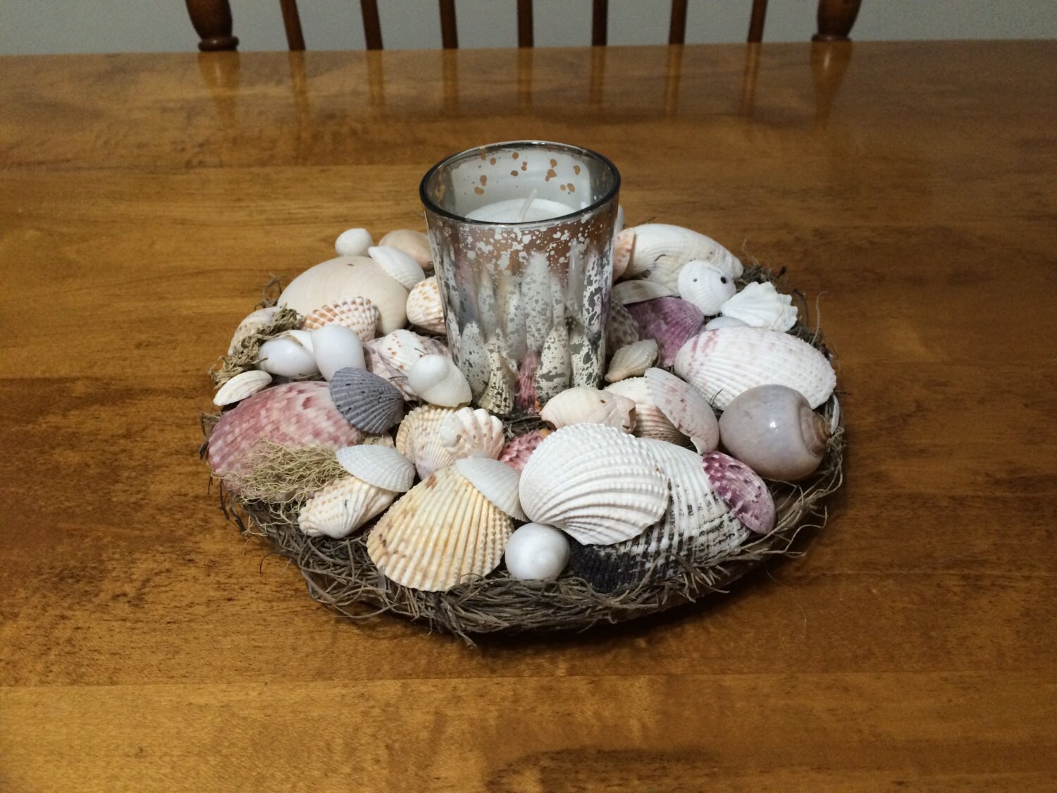 8 Seashell Candle Centerpiece Mercury Glass Votive Candle