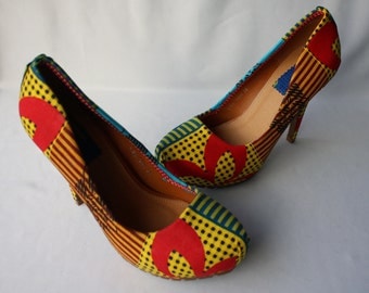 Multicolour Ankara Platform Heels, Size 5