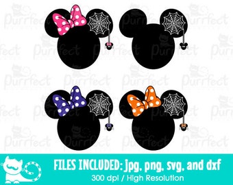 Mickey and Minnie Spider Web Ear SVG, Disney Halloween Spider Web SVG, Disney Digital Cut Files in svg, dxf, png and jpg, Printable Clipart