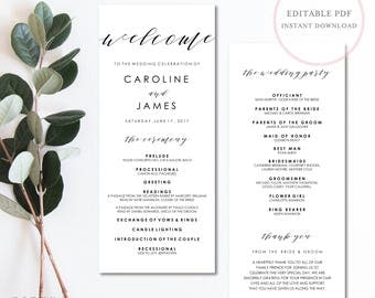Wedding Programs. Wedding Program Template. Wedding Programs Instant Download. Wedding Program Template Download. Printable Program. (SH)
