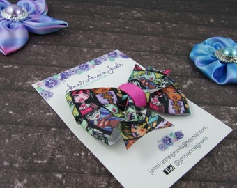 Pinwheel Hair Bow Clip - Monster High / Skulls