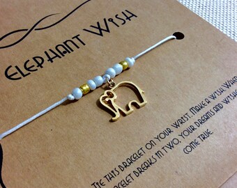 Elephant Wish Bracelet, Gold Plated, Friend Wish Bracelet, Elephant Bracelet, Elephant Jewelry, Elephant Charm, String Wish Bracelet