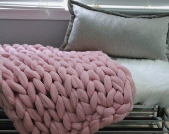 SPRING COLORS! Chunky Knit Blanket, Merino Wool Blanket, Hand Knit Blanket, Easter Colors!