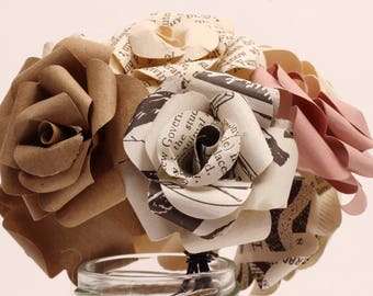Vintage, old book, paper flower bouquet, DIY workshop kit. Handmade craft, table centrepiece, Christmas ornament, alternative gift