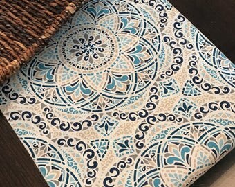 Blue Table Runner | Indigo Teal Blue Table Runner | White Beige Table Runner | Summer Table Runner | Coastal Table Runner | Medallion Decor