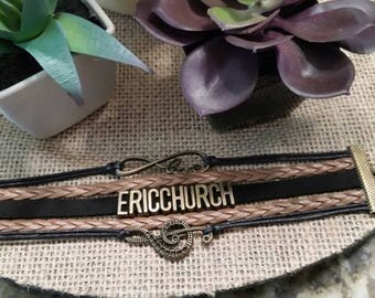 Unisex Music Infinity Personalized Bracelet Black/ Bronze