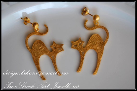cat earrings sterling silver gold plated handmade jewellery lakasaeshop i love cats for her gifts best ideas woman girl girlfriend cute moda