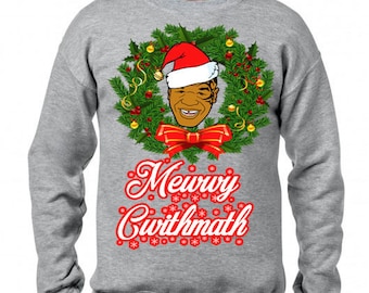 New Mike Tyson Merry Christmas Funny Xmas Sweater Jumper // Grey Sizes Small-XXL