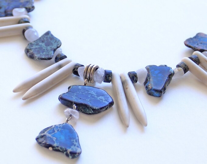 Blue necklace, Beaded necklace, Blue pendant, Statement necklace, Pendant necklace