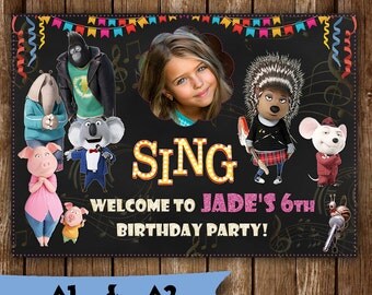 Birthday Poster - Sing movie poster birthday party poster printable invitation banner birthday chalkboard poster Sing movie party decoration