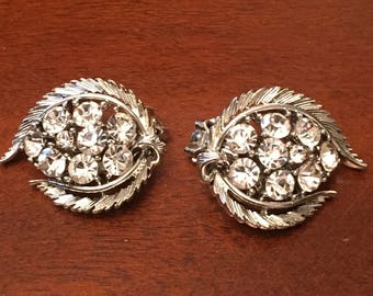 Lisner Silver Tone Clip On Earrings with Clear Rhinestones