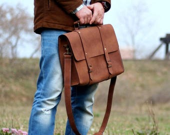 Leather Satchel Bag - Leather Briefcase - Laptop bag - Messenger bag - Shoulder Bag - Crossbody Bag - MacBook Leather Bag - Grunge bag