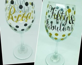 50th birthday wine glass | Etsy