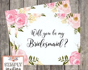 Will You Be My Bridesmaid, Printed Note Card, Bridal Party Ask Card, Wedding Party Card, Bridal Proposal Card, Floral Watercolor