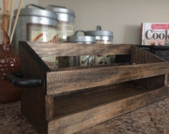 Farmhouse Dark Wooden Crate With Rustic Handles For Centerpieces