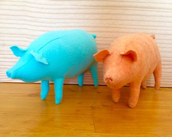 Felt stuffed pig in Coral or Robins Egg Blue