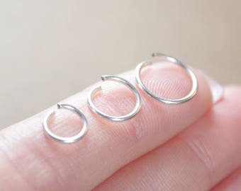 Thin nose ring forward helix earring hoop sterling silver septum ring 22g 20 gauge 18g nose hoop Silver cartilage earring Silver Ear Hugging