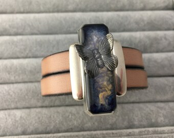 Leather Cord Cuff Bracelet - Urban Chic Leather Bracelet - Butterfly-Resin