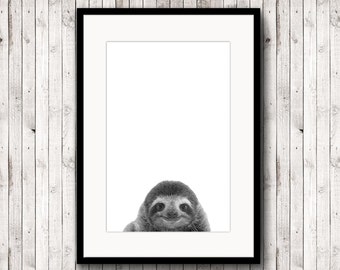 Sloth poster, Sloth print, animal poster, black and white photography, printable sloth, poster digital, digital download, minimalist