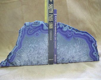 Purple Brazilian Agate Bookends dyed, agate bookends, stone bookends, rock bookends, quartz bookends, geode bookends