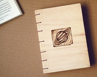 Pyrography notebook,Saturn Notebook, Universe Notebook, Space Book, Hand-written pirograph, Coptic book, Sideral Notebook, Star notebook