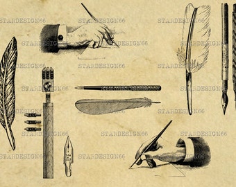 Digital SVG PNG JPG Old Style Pens, writing, quill, feather, ink, nib, vector, clipart, silhouette, instant download