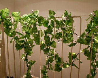 Ivy leaf LED light garland / 100 string lights. Indoor and outdoor versions.