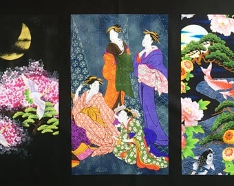 Japanese fabric panels - quilting panels - oriental fabric - Japanese print - geisha fabric - geisha panel