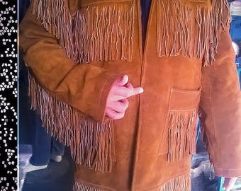 mens fringe jacket mens/fringed coat mens/mens cowboy coat/70s Vintage Clothing/western/leather jacket/suede/native american/pioneer/boho