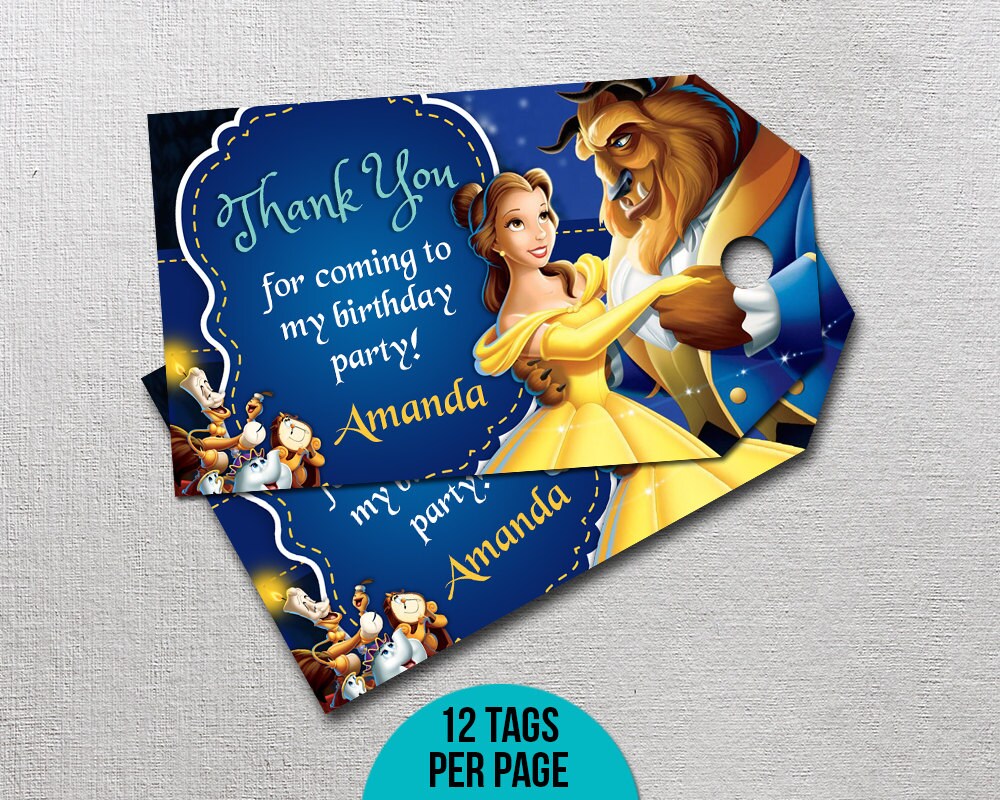 Beauty and the Beast Thank You Tags, Beauty and the Beast Birthday ...