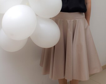 Beige knee length full skirt, cotton stretch // beige skirt / full skirt / formal skirt / knee length skirt