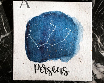 Perseus Constellation Painting - Galaxy, Night Sky, Stars, Original Watercolor