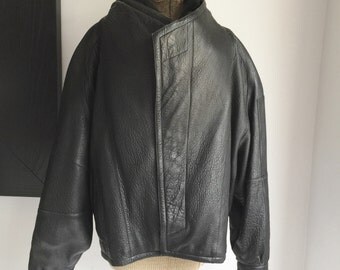 Men's Leather Jacket, Black Leather Jacket, Leather Bomber Coat, Marc Buchanan Pelle Pelle, 1980s Leather Jacket, Retro Men's Jacket, Large
