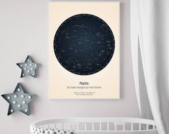 Custom Sky Chart. Celebrate birthday, wedding or anniversary with a personalized star constellation.| Sky map | Scandinavian | Home decor