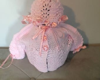 Hand Made Pink Baby Girl Sweater and Hat Set