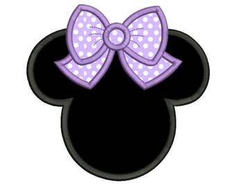 Minnie Mouse Ears Applique Machine Embroidery Design, Mouse Head with Cute Bow Embroidery, 4x4, 5x7, 6x10, INSTANT DOWNLOAD, No: FA535-1