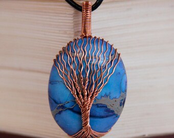 Tree of Life Necklace - Blue Imperial Jasper - Handmade necklace - Wire wrapped pendant - Gift for mom - Royal Jasper - Wire wrapped tree