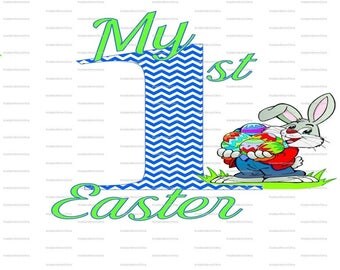 My 1st Easter, First, INSTANT Download, Printable Iron On Transfer, PNG, JPEG, Digital, Diy, Pink, Blue, Dots, Chevron, T shirt, Onesie