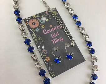 Blue clear 8mm full choker and earrings set