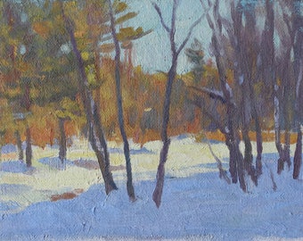 Original 6x8 Oil Painting Winter Pusher Back New England Winter Scene Early Winter Fall-Winter NE NH Original Landscape Painting Original NH