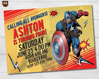 Captain America Invitation, Captain America Invite, Captain American Party, Captain America Birthday, Captain America Printable, HBS 07