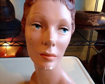 Vintage Mannequin Head, Hat Display, 1940s, Millinery