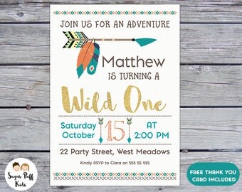 Wild One Arrow And Feathers 1st Birthday Invitation For Boy, Boys Wild One 1st Birthday Invitation, Boys Wild One Birthday Invitation,