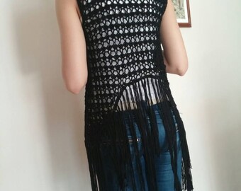 Fringe vest, Hippie Crochet Vest, ,crochet beach fringe vest, Boho vest, Crochet summer cardigan, Knitted fringe vest, Boho Chick clothes