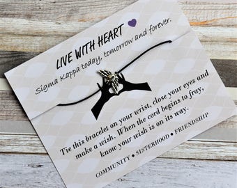 Sigma Kappa, Live With Heart,Wish Upon Your Wrist, Wish Bracelet, Winged Heart, Sorority Bracelet, Gift for Little, Gift for Big, Bracelet